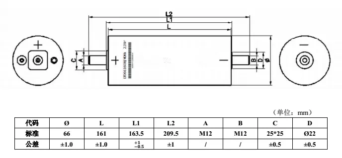 Yinlong Cylinder A Grade Lithium Titanate Battery 66160 45ah 2.3V 10c Titanate Lto Battery